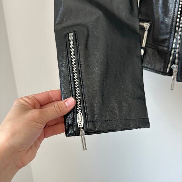 Elie Tahari Jacalyn Patent Leather Moto Jacket Black L - Picture 6 of 11